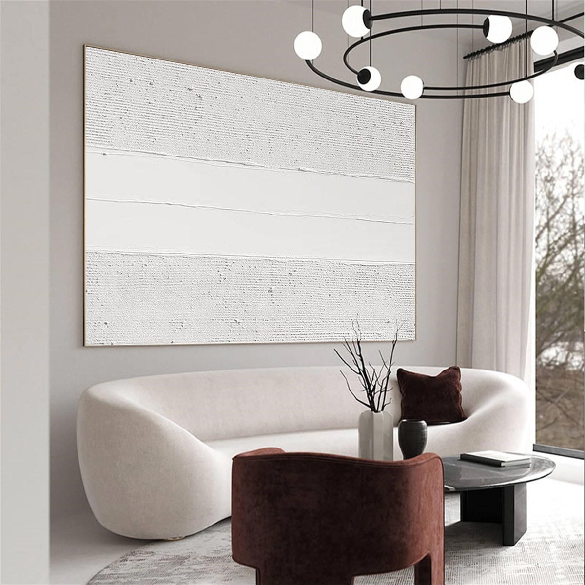 Minimalist White Textured Abstract Oil Painting