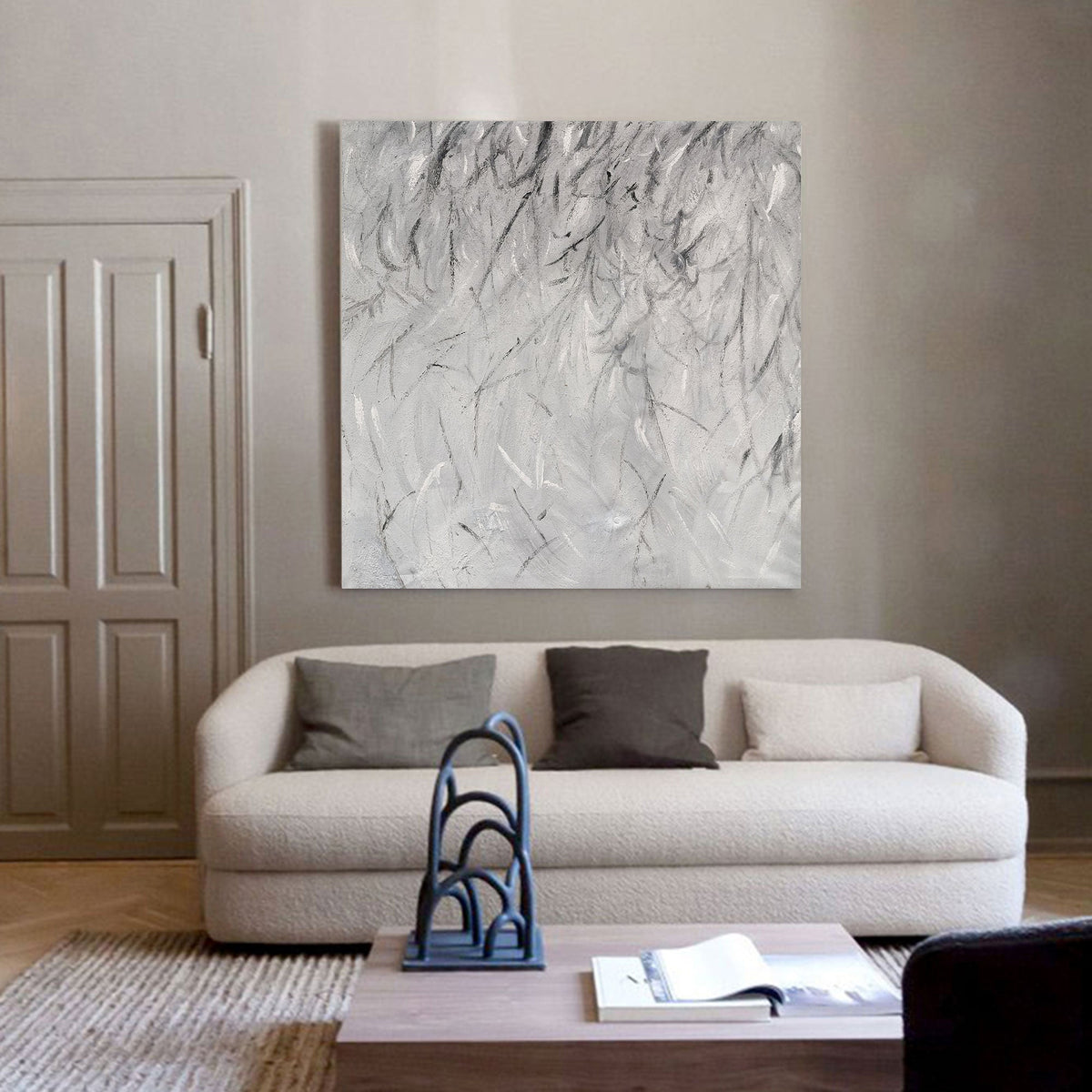 3D Textured Gray White Marble Inspired Abstract Oil Acrylic Linen Canvas Painting
