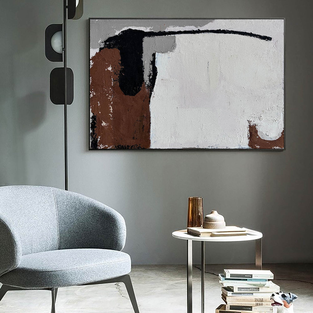 Wall Art Abstract Panoramic Neutral Modern Linen Canvas Living Room | Neutralighting