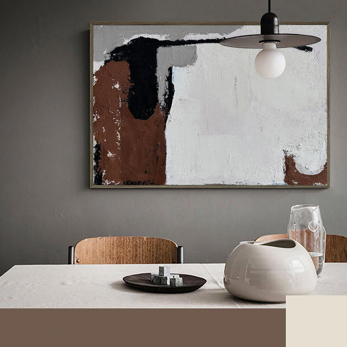 Wall Art Abstract Panoramic Neutral Modern Linen Canvas Living Room | Neutralighting