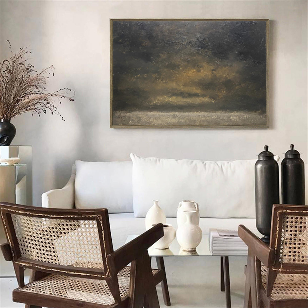 Moody Gold Charcoal Landscape Oil Painting
