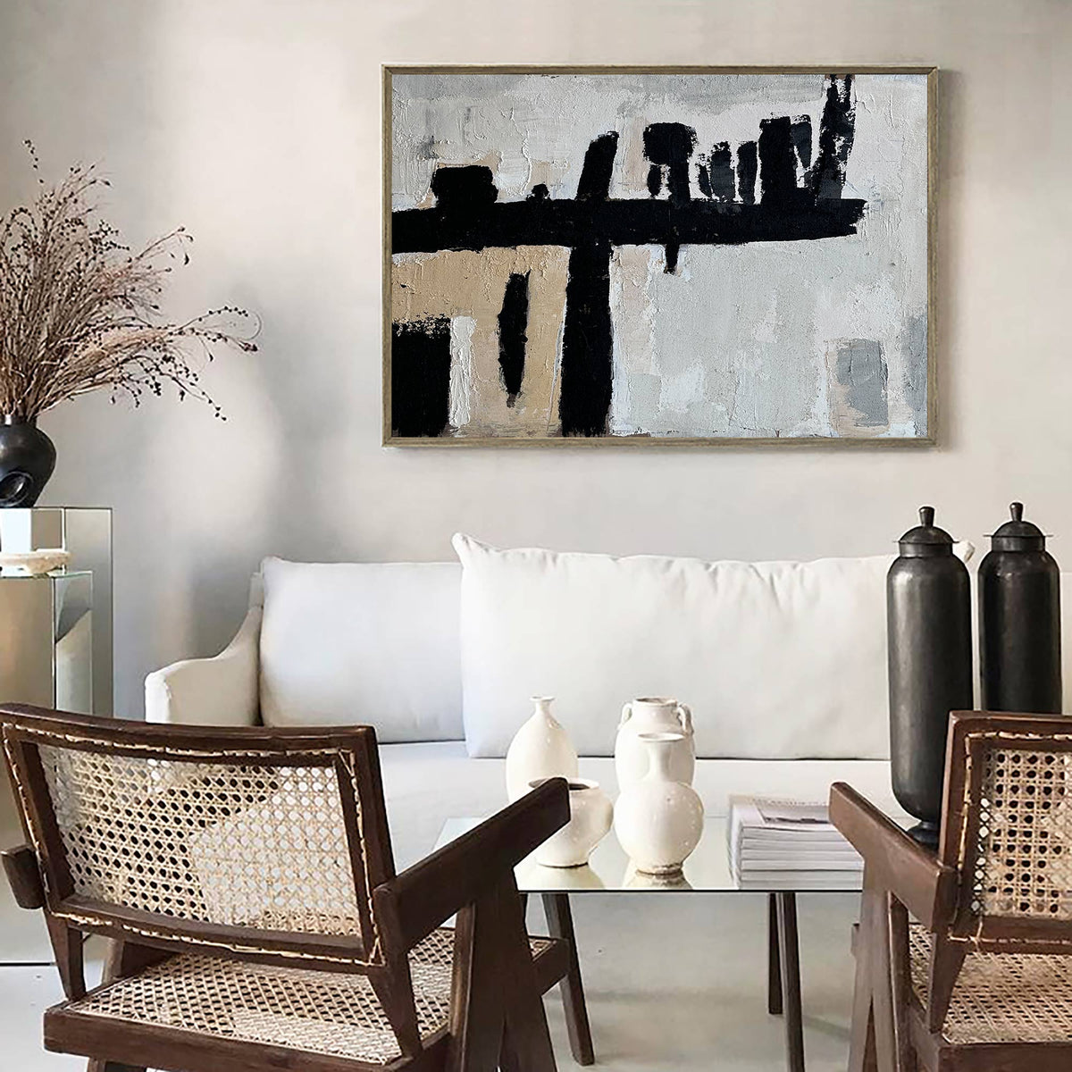 Wall Art Abstract Black White Painting