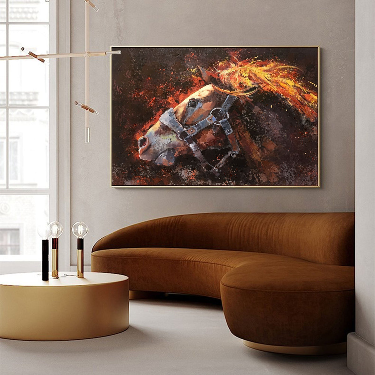 Fiery‑Toned Horse Head Portrait Unstretched Linen Canvas Wall Art