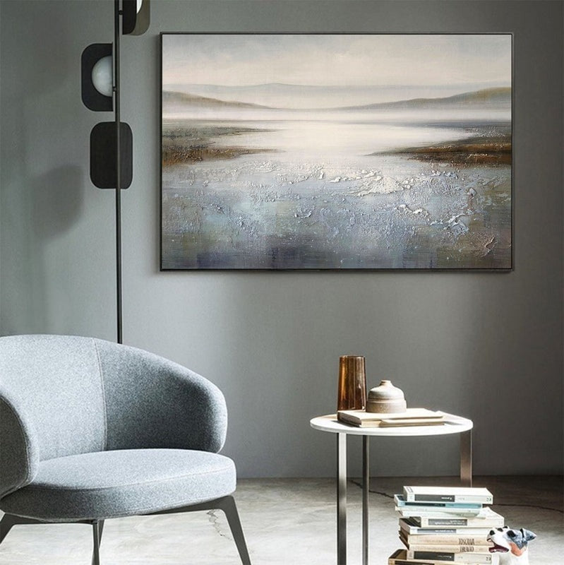 Misty Lake Landscape Painting Horizontal