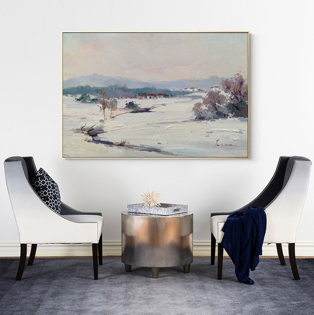 Serene Winter Countryside Landscape Canvas Wall Art