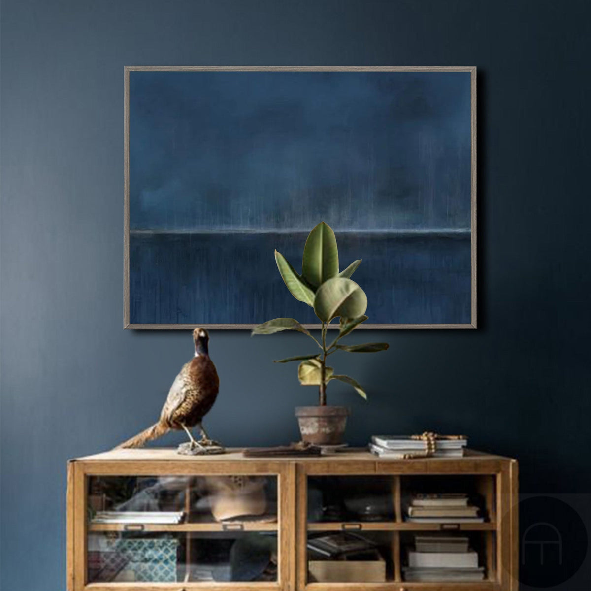 Wall Art Dark Blue Horizon Seascape Minimalist Textured Canvas Living Room