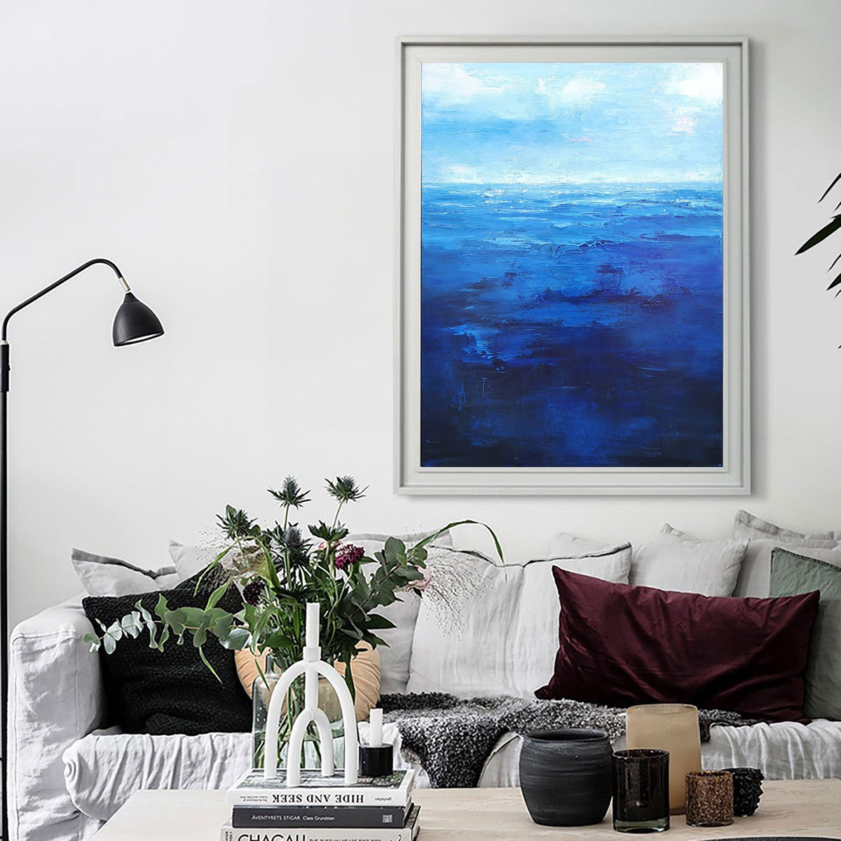 Deep Blue Seascape Oil Painting Vertical Wall Art