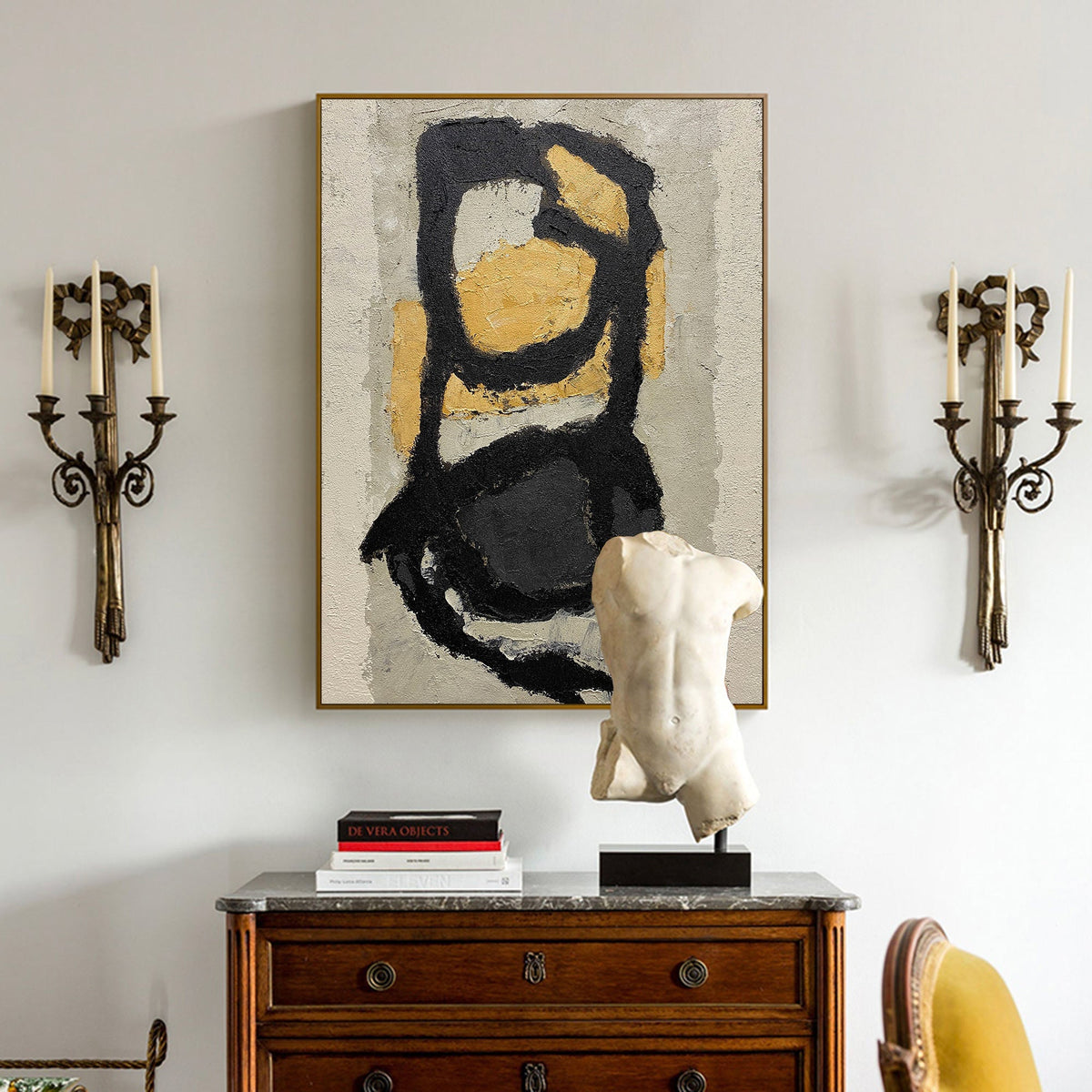 Luxury Gold & Black Abstract Oil Painting