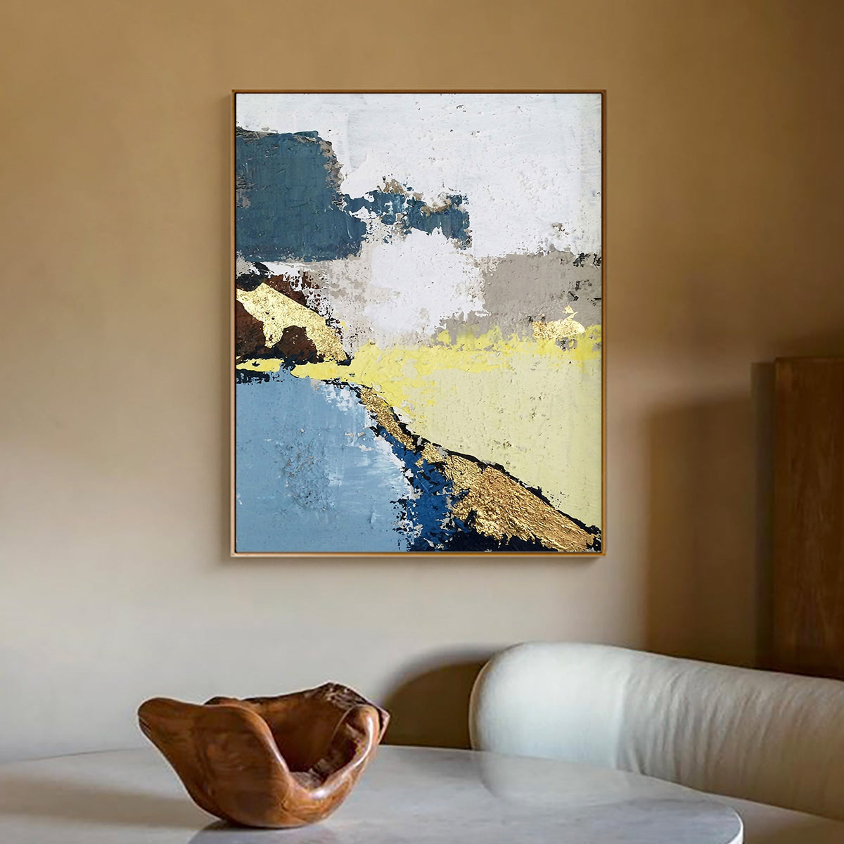 Blue Yellow Geometric Abstract Canvas Wall Art
