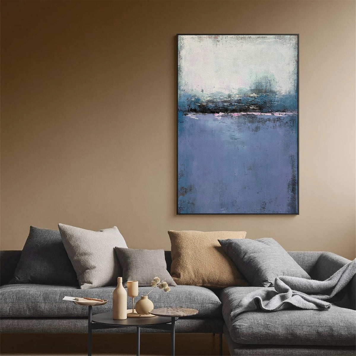 Serene Indigo Seascape Abstract Oil Painting