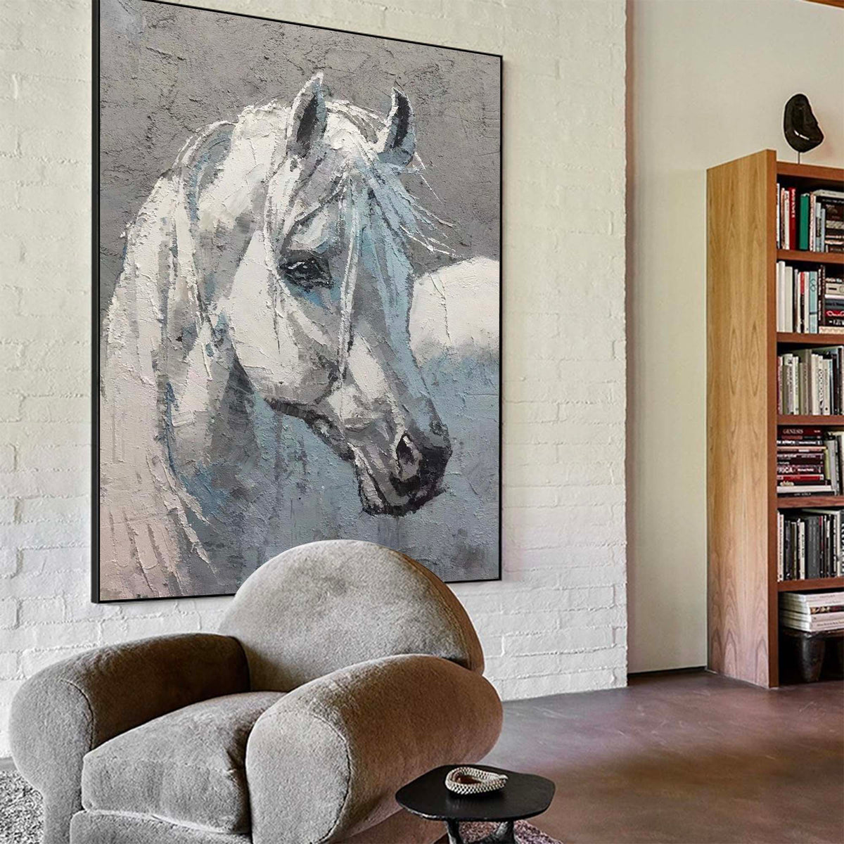 Textured Equine Portrait Animal Unstretched Linen Canvas Wall Art
