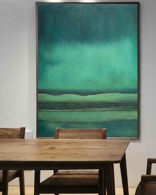 Teal Green Horizon Abstract Painting