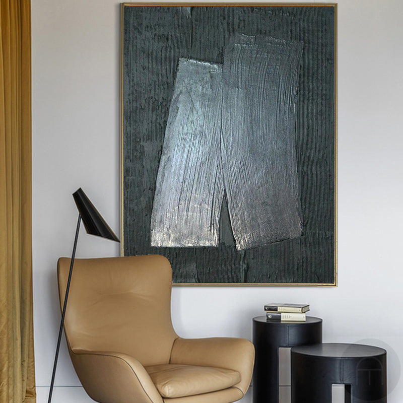 Wall Art Black Grey Geometric Rectangles Abstract Minimalist Texture Living Room