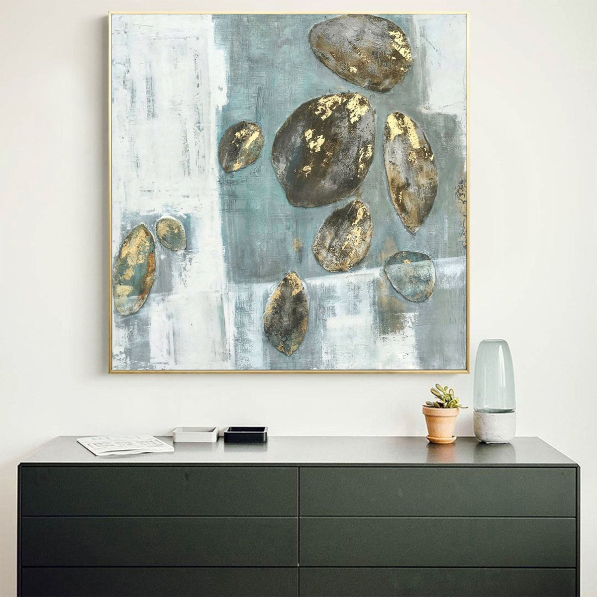 Gold Accent Pebble Abstract Painting Square