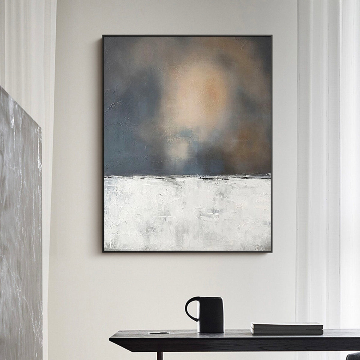 Minimalist Horizon Abstract Painting Vertical Textured