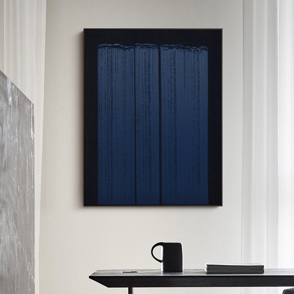 Textured Indigo Blue Vertical Abstract Painting