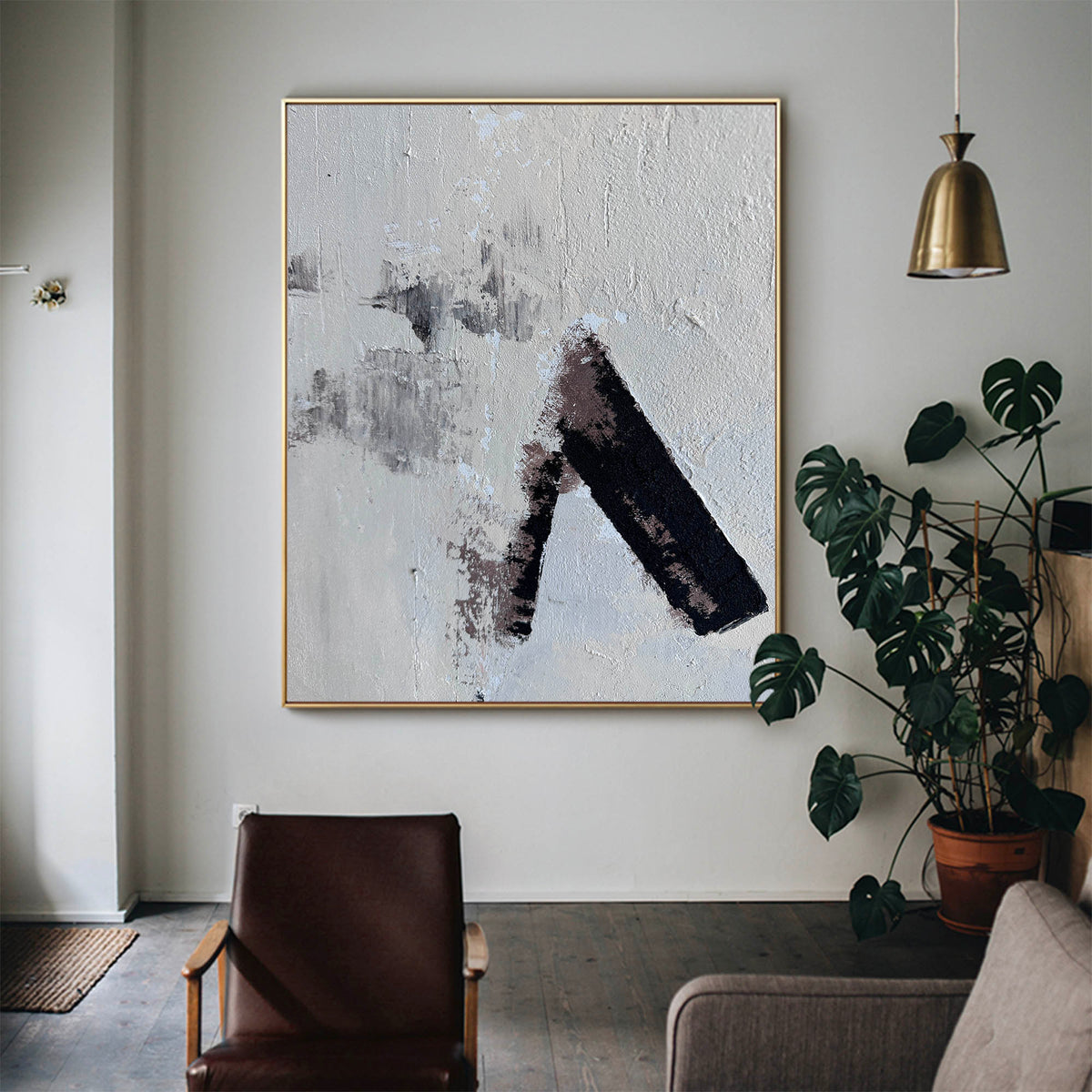 Abstract Black and Beige Textured Painting