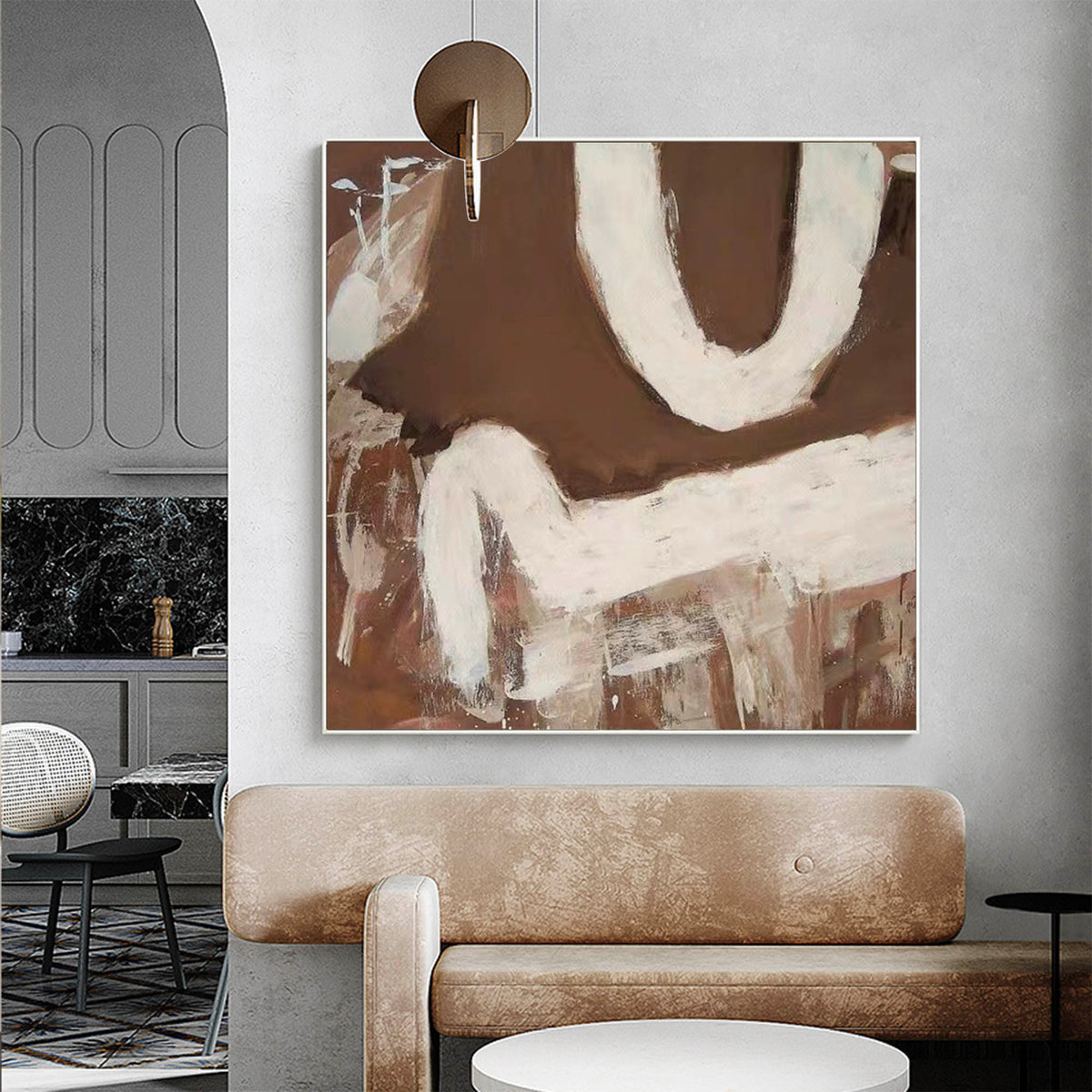 Wall Art Abstract Brown White Painting