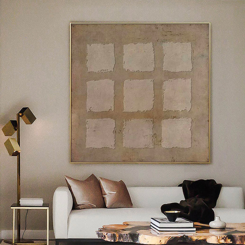 Wall Art Neutral Geometric Squares Textured Minimalist Wabi-Sabi Texture Living Room
