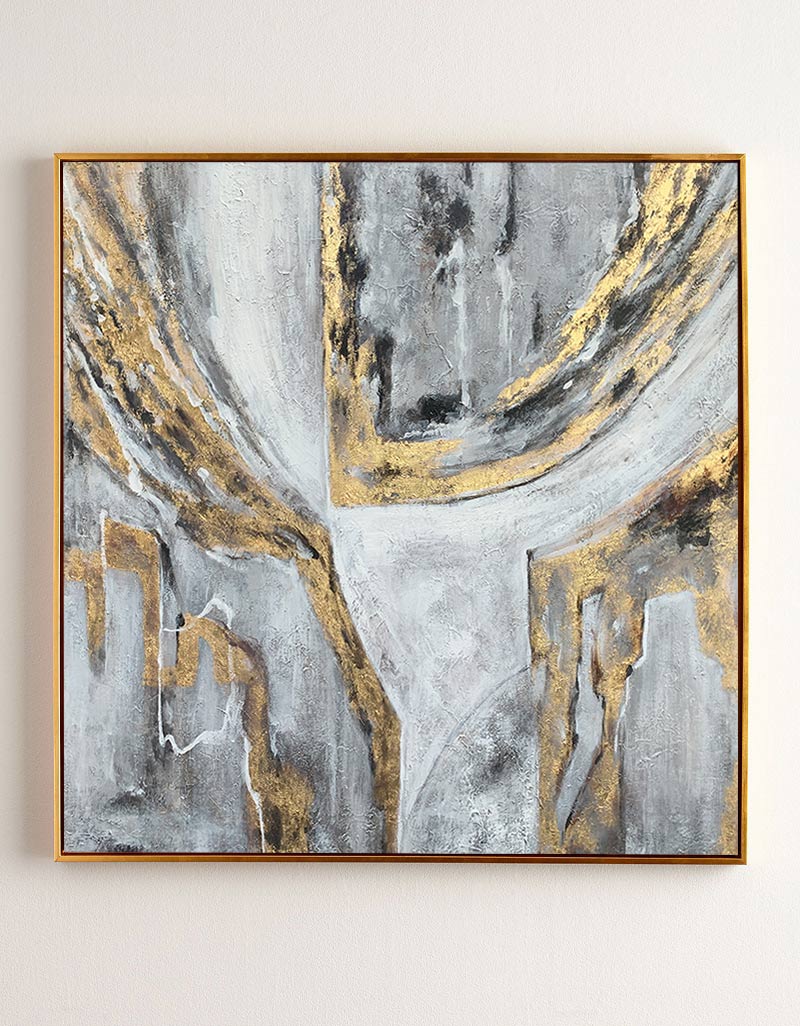 Gray Gold Abstract Oil Painting