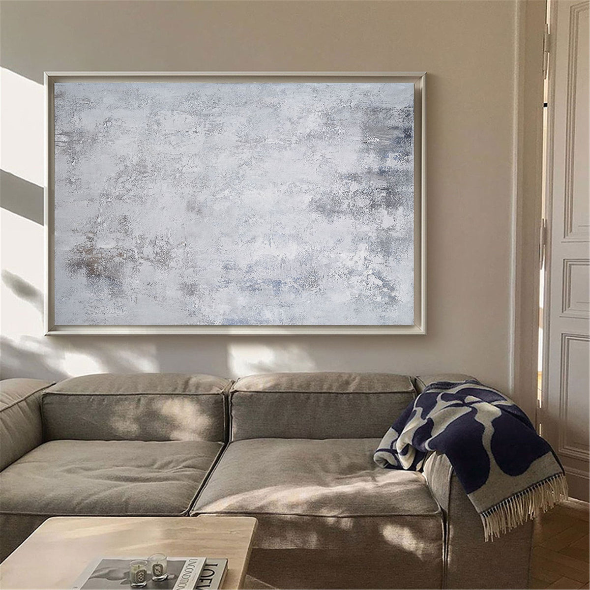 Grey‑Silver‑White Horizontal Abstract  Faded Layered‑Tone Texture Artwork