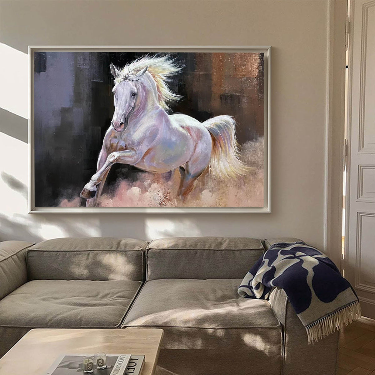 Textured Galloping Equine Animal Unstretched Linen Canvas Wall Art