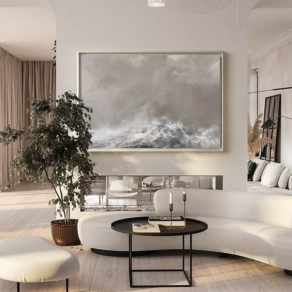 Monochrome Mountain Landscape Abstract Painting