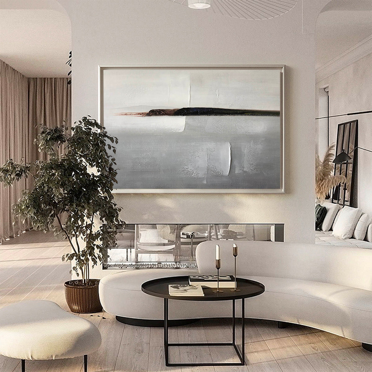 Muted Neutral Landscape Abstract Unstretched Linen Canvas Wall Art
