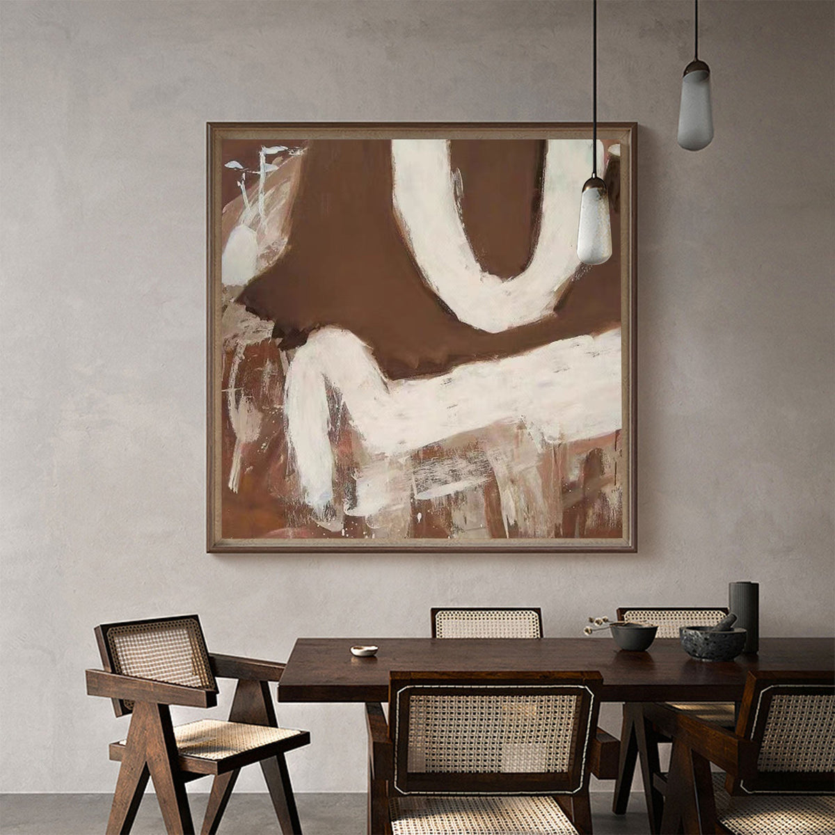 Wall Art Abstract Brown White Painting
