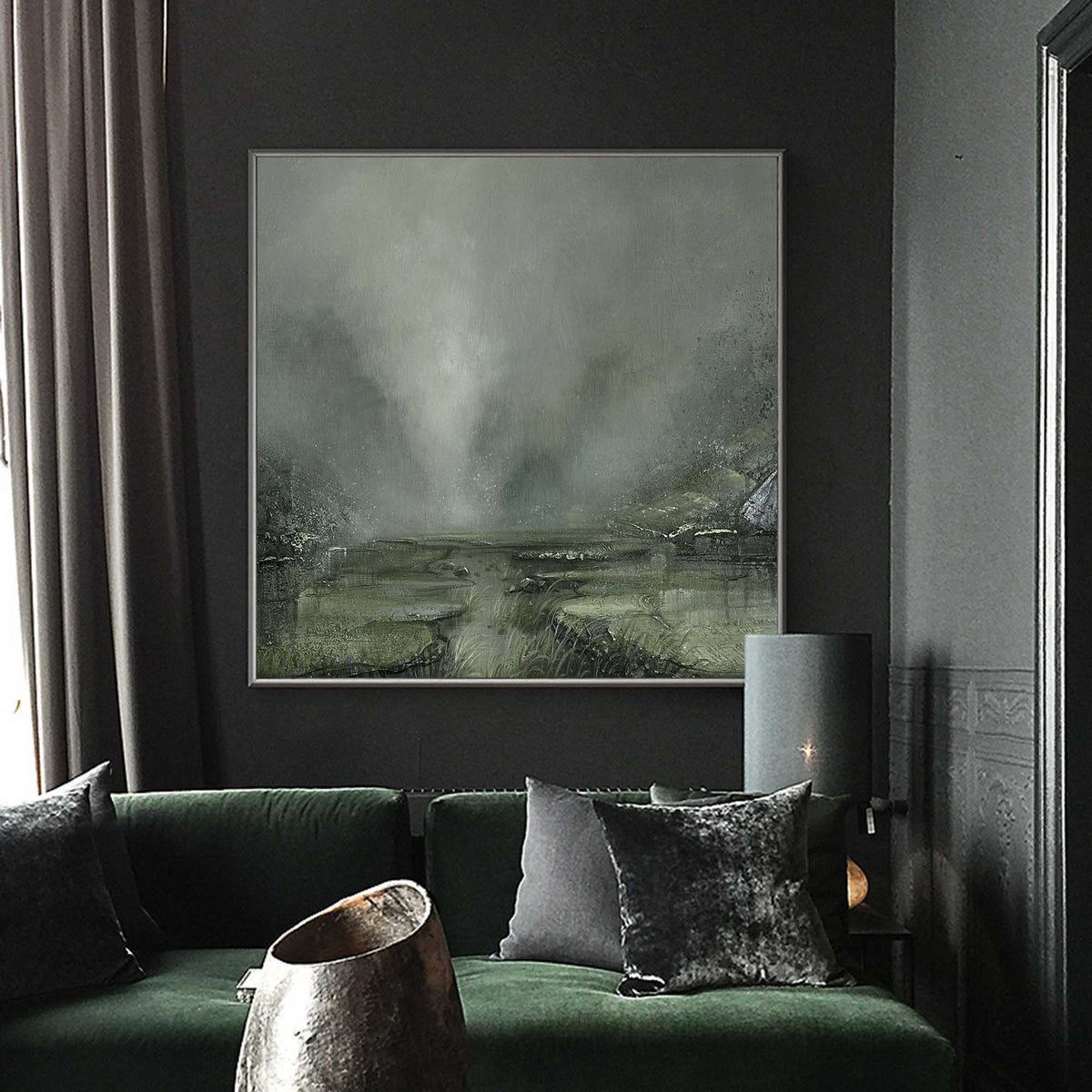 Misty Sage Green Landscape Painting