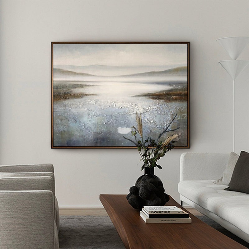 Misty Lake Landscape Painting Horizontal