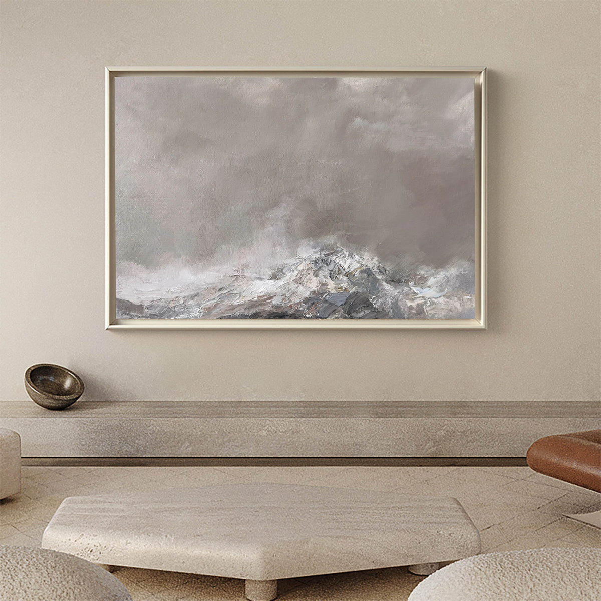 Monochrome Mountain Landscape Abstract Painting