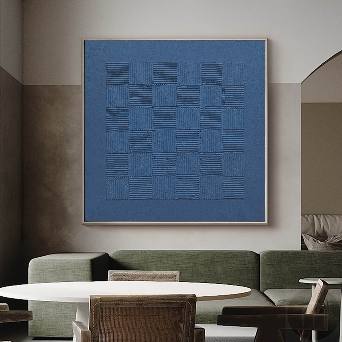 Indigo Blue Textured Grid Painting