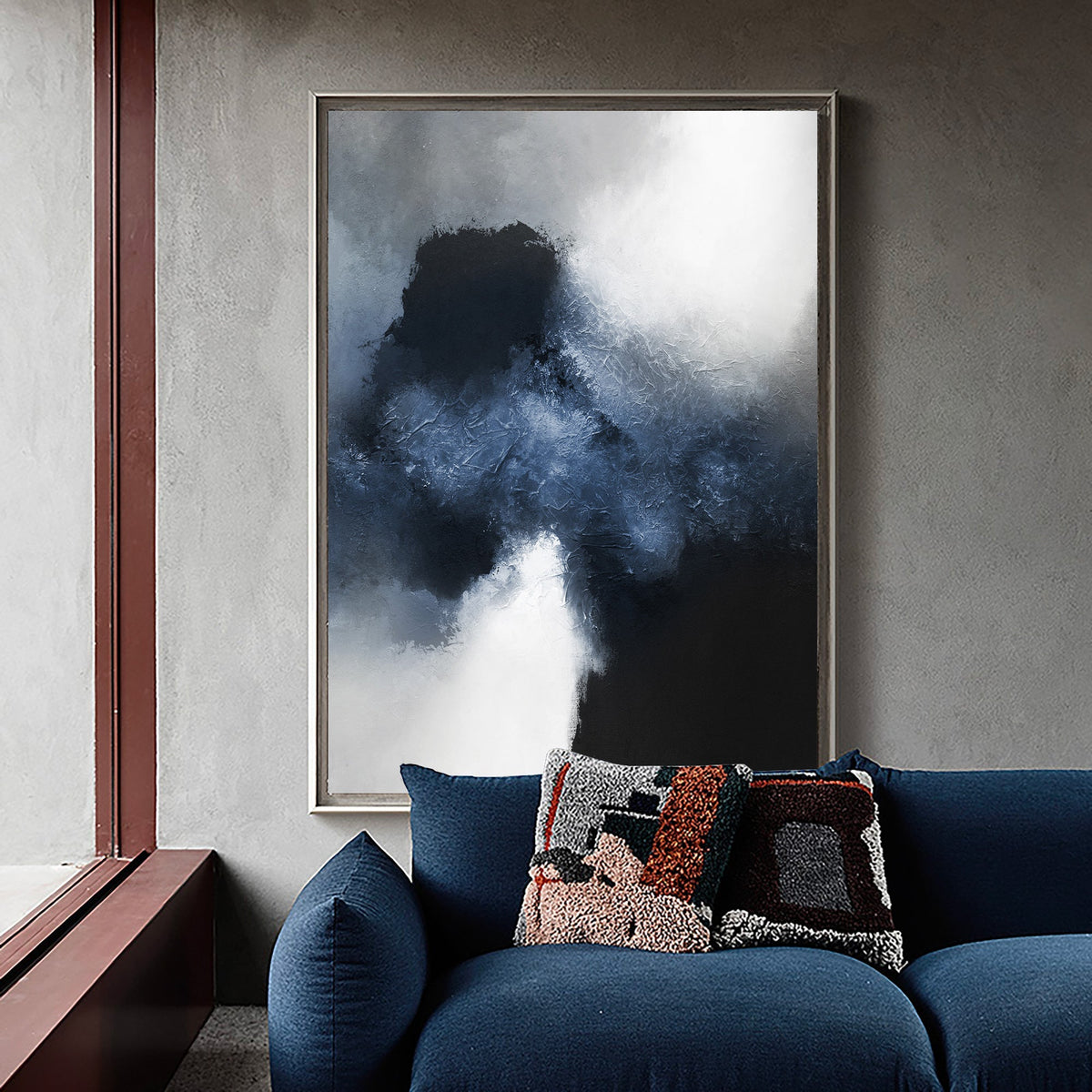 Textured Abstract Cloud Painting Navy Blue