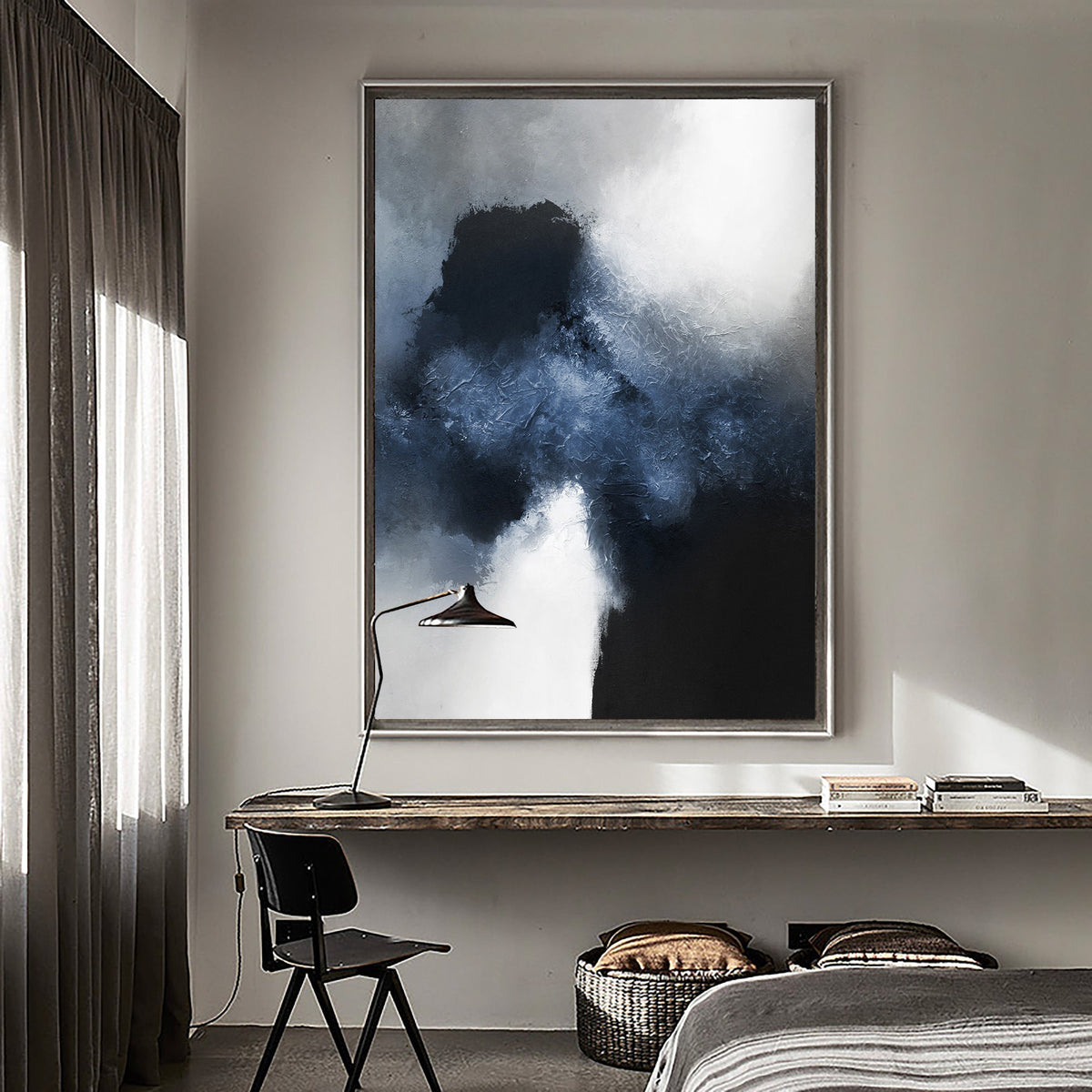 Textured Abstract Cloud Painting Navy Blue