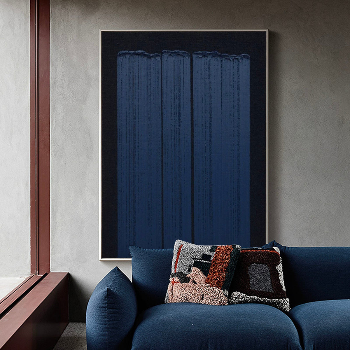 Textured Indigo Blue Vertical Abstract Painting