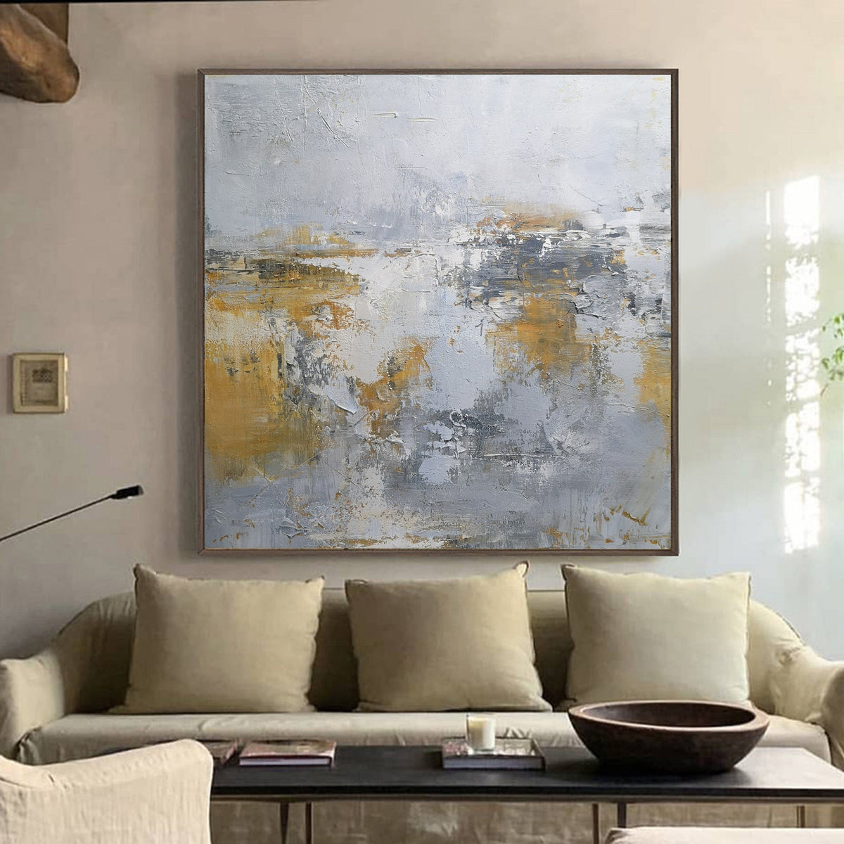 Wabi-Sabi Gold & Gray Abstract Oil Painting