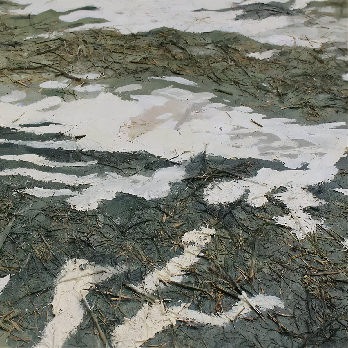Textured Abstract Green & White Wave Oil Painting