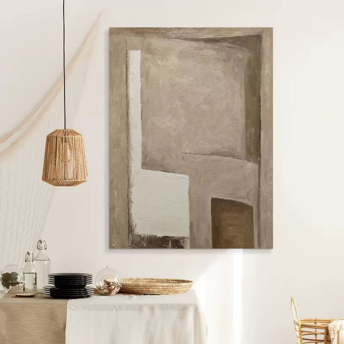 Wall Art Geometric Blocks Wabi-Sabi Warm Linen