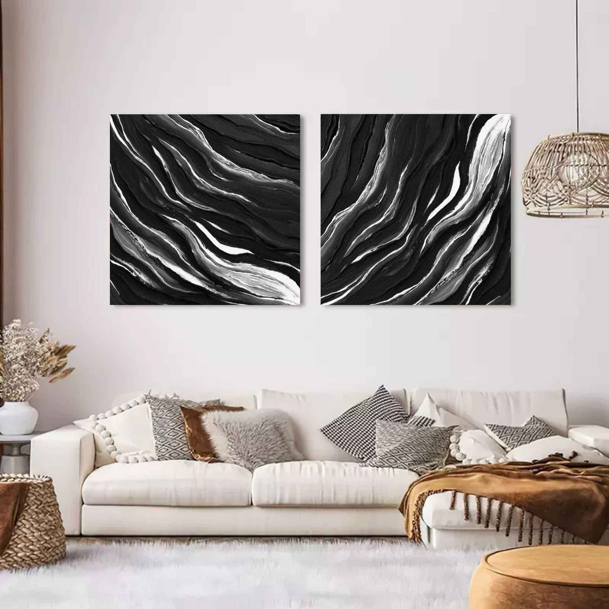 Wall Art Abstract Motion Deep Black Artistic Linen