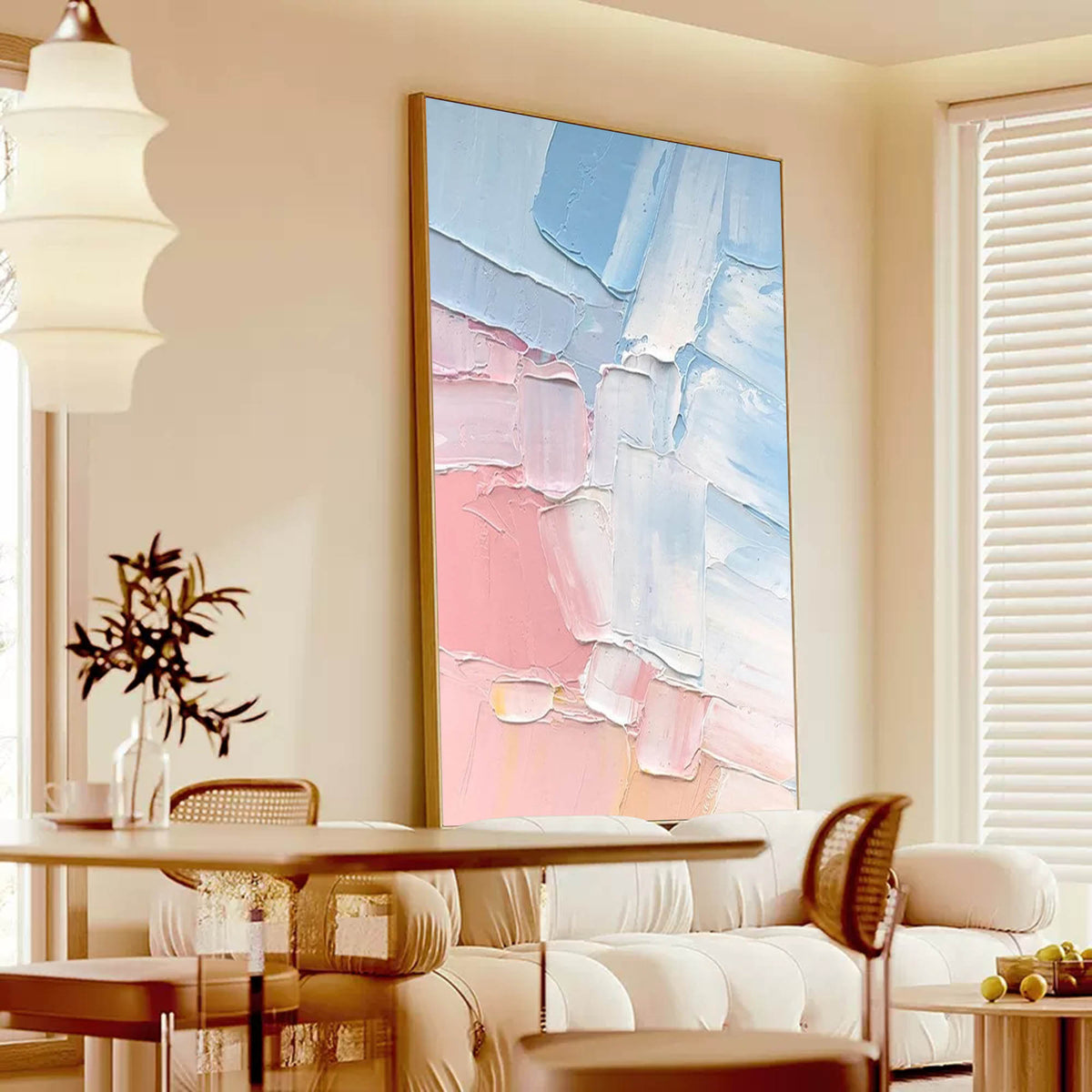 Vibrant Color Block Oil Painting Pink Blue