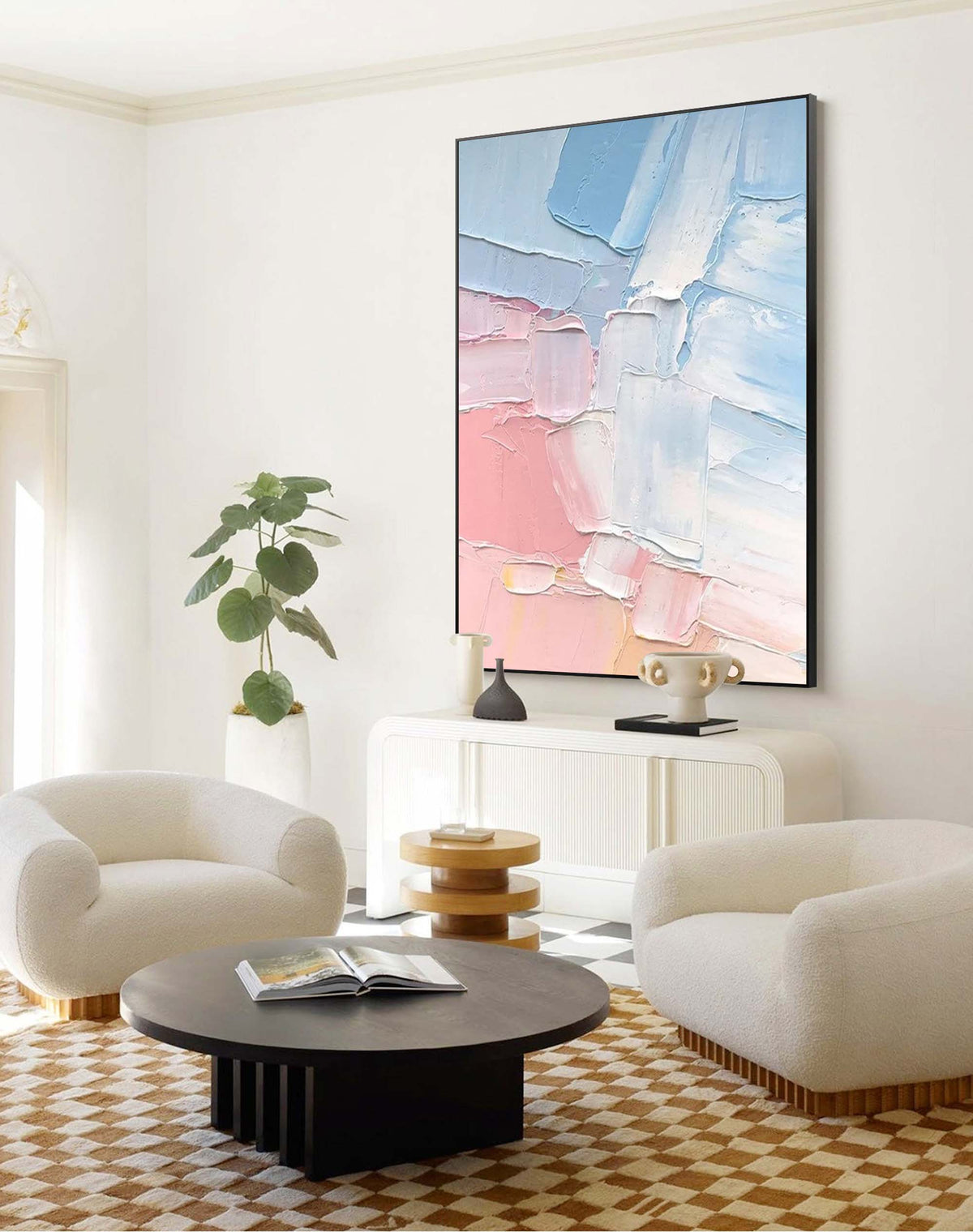 Vibrant Color Block Oil Painting Pink Blue