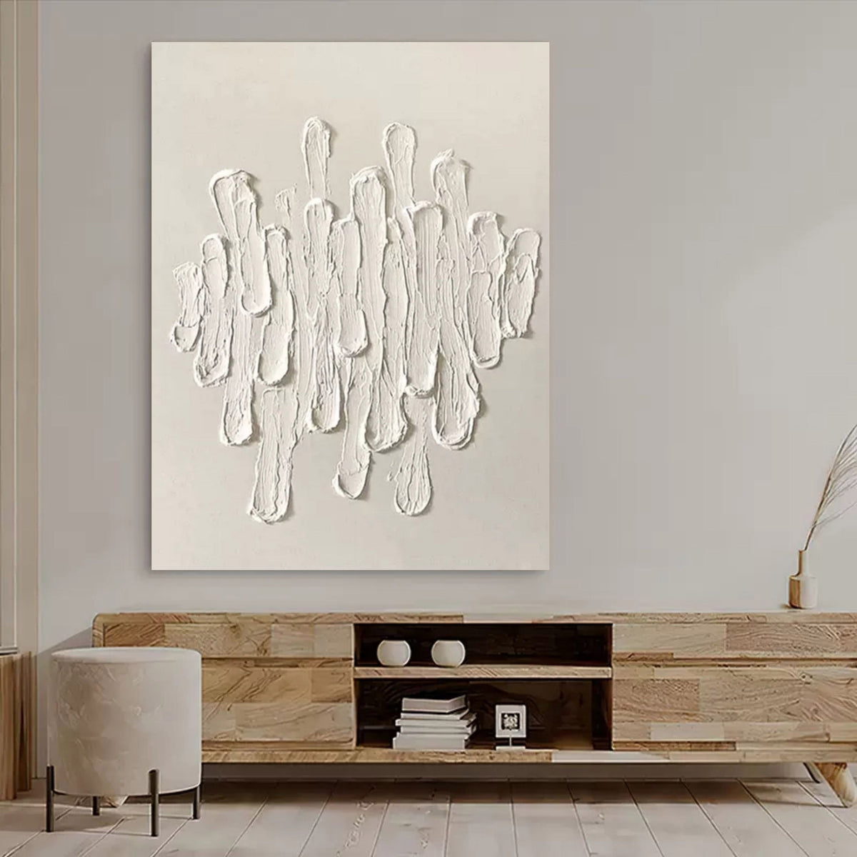Wall Art White Plaster Strokes Minimalist Texture Living Room | Neutralighting