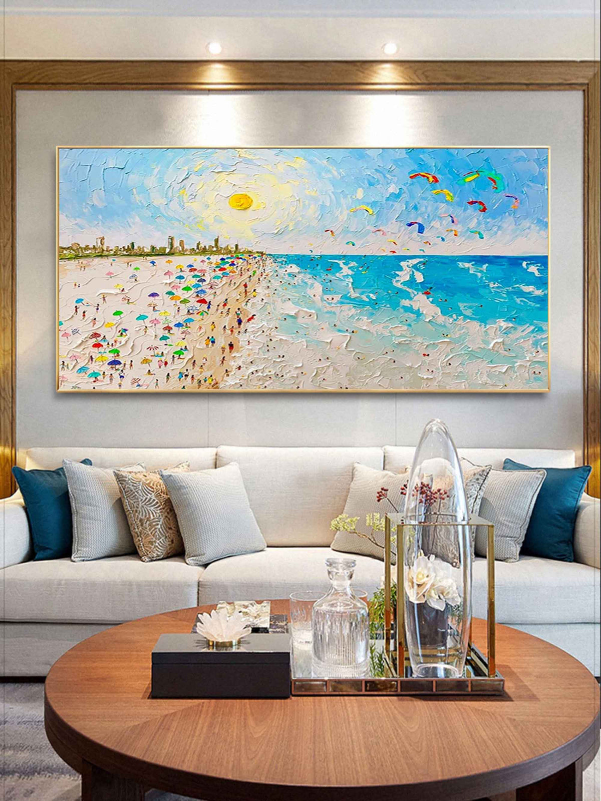 Vibrant Beach Scene Impasto Painting