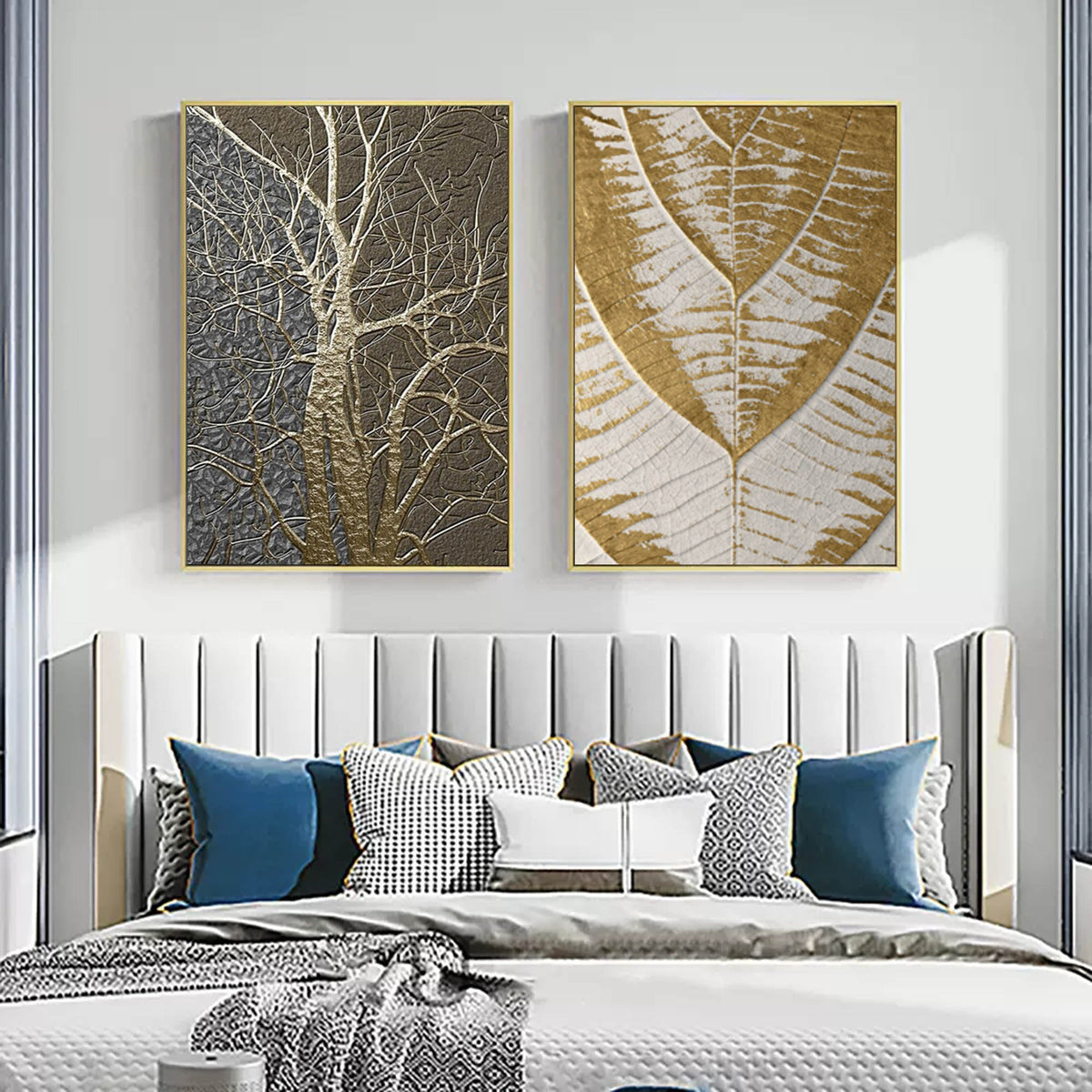 Wall Art Minimalist 3D Gold Tree Leaf Set