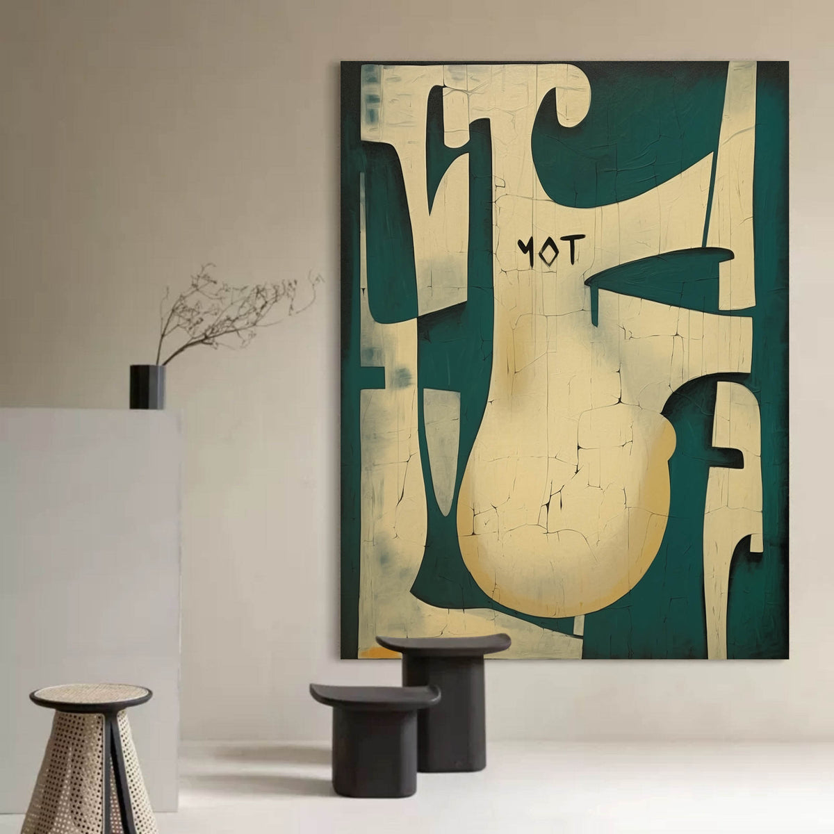 Teal and Neutral Textured Geometric Wall Art
