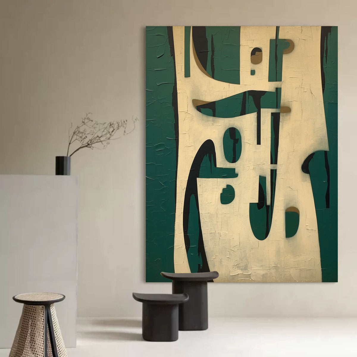 Wall Art Vertical Abstract Geometric Block Sage