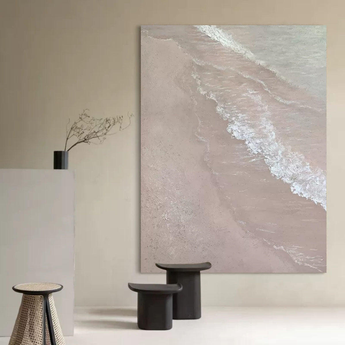 Wabi-Sabi Wall Art Soft Pink Beach Wave Painting