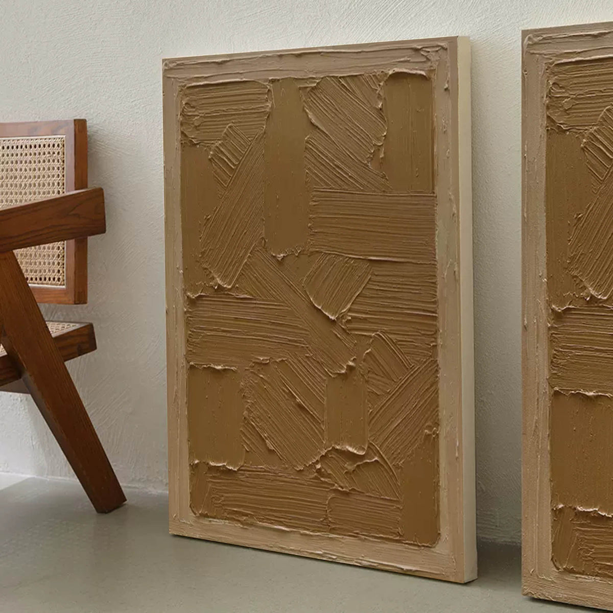 Wall Art Vertical Abstract Warm Brown Cross-Hatch