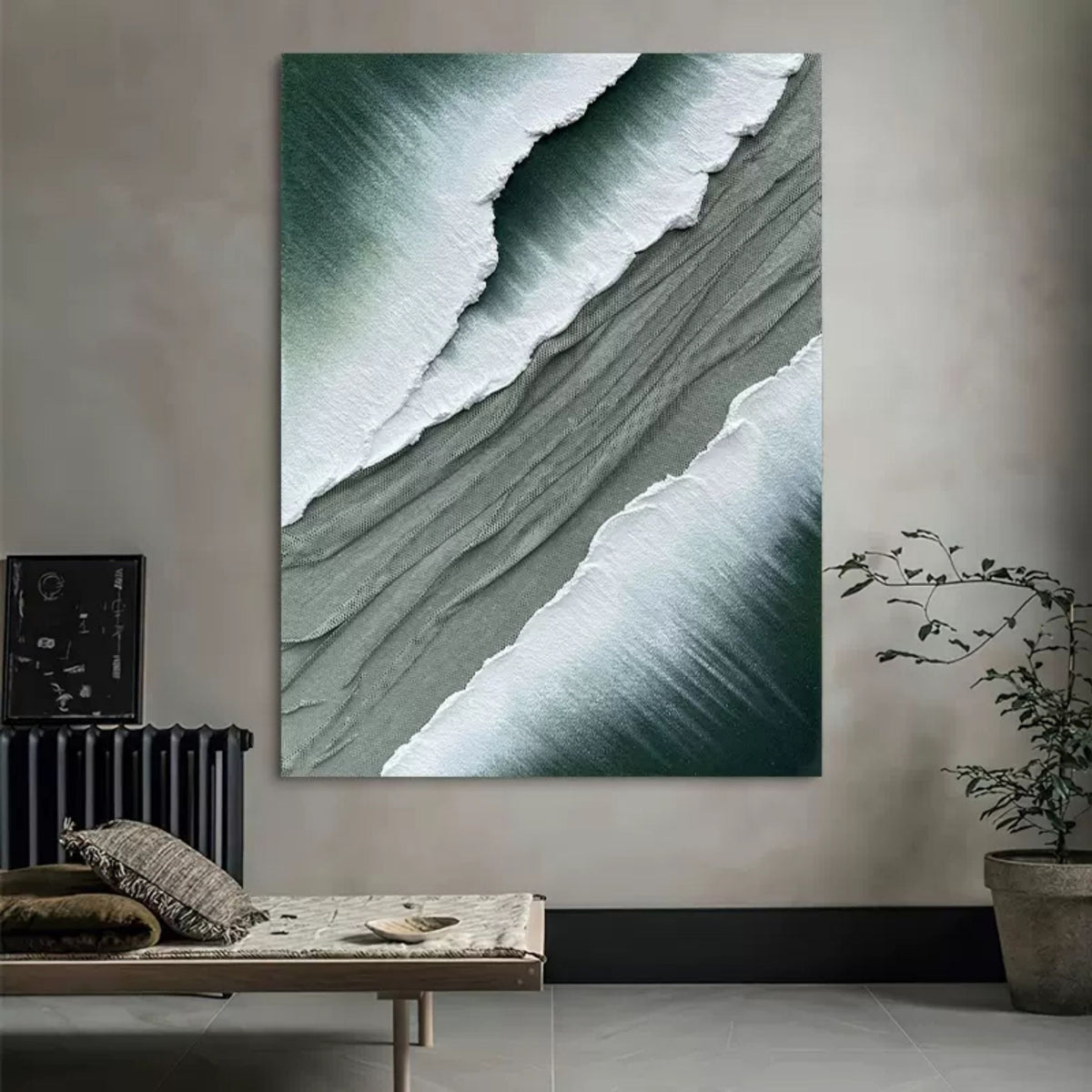 Wall Art Square Abstract Ocean Wave Deep Green